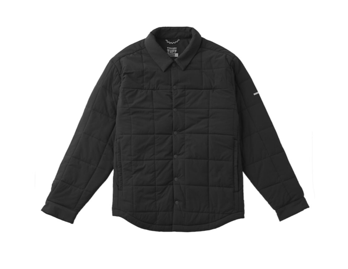 Rona x TIlley Ruff Quilted work jacket: In classic black nylon, this medium-sized jacket offers warmth without sacrificing mobility, ideal for cooler days on the job. (RONA)